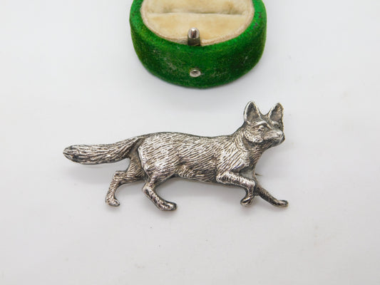 Sterling Silver Figurative Running Fox Brooch Stock Pin Vintage c1970