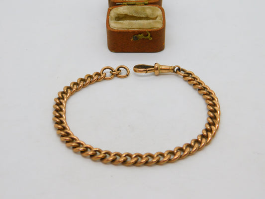 Victorian 9ct Rose Gold Albert Watch Chain Curb Bracelet c1900 Antique 8.2"