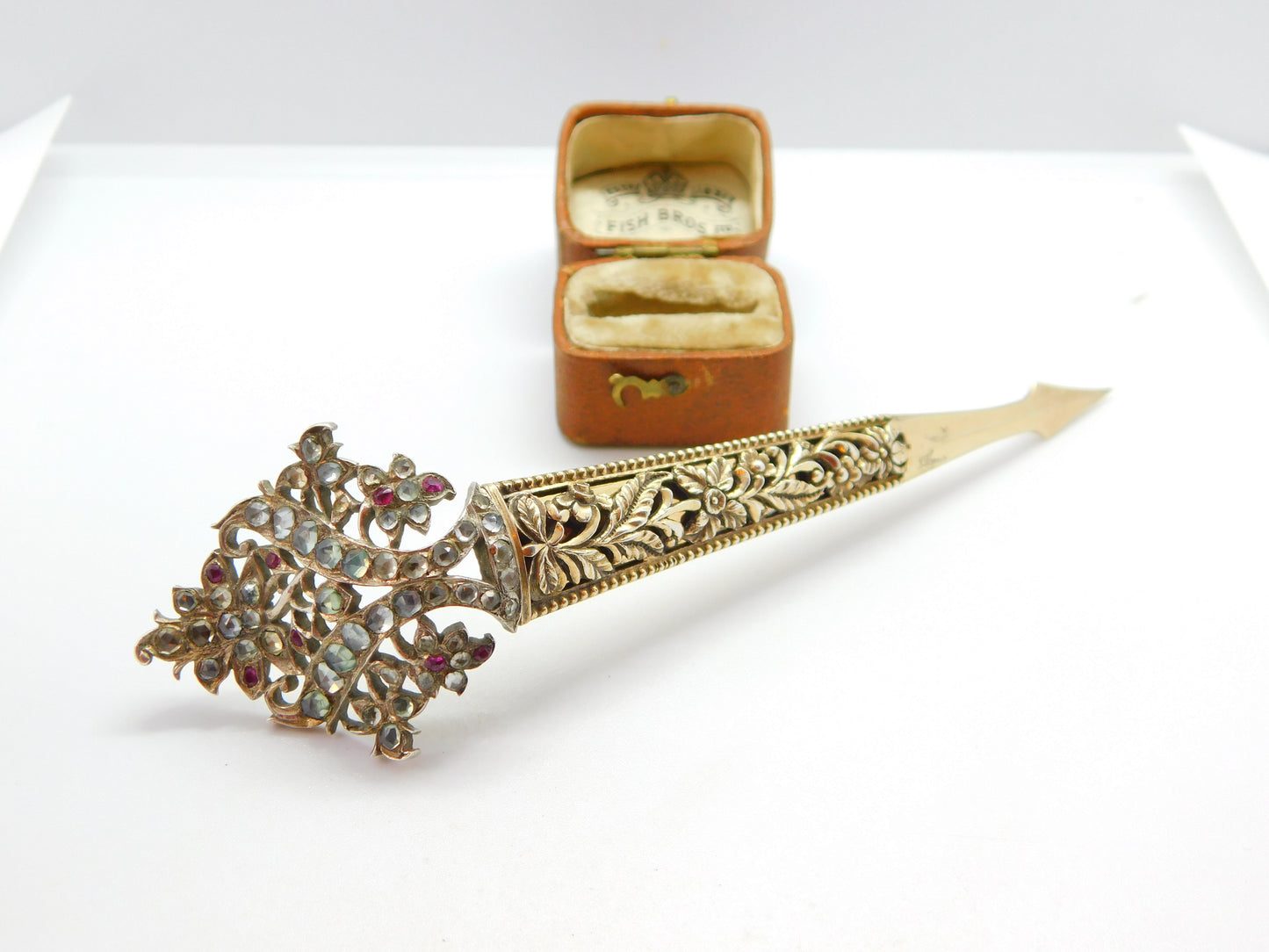 Georgian Indian Early Sterling Silver Gilded & Gemstone Encrusted Turban Pin Adornment c1820