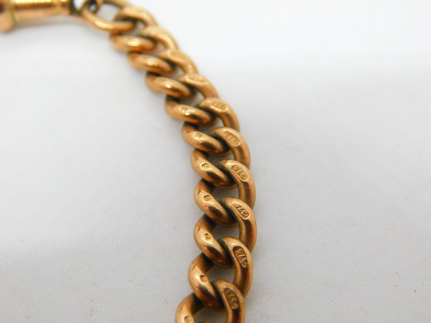 Victorian 9ct Rose Gold Albert Watch Chain Curb Bracelet c1900 Antique 8.2"