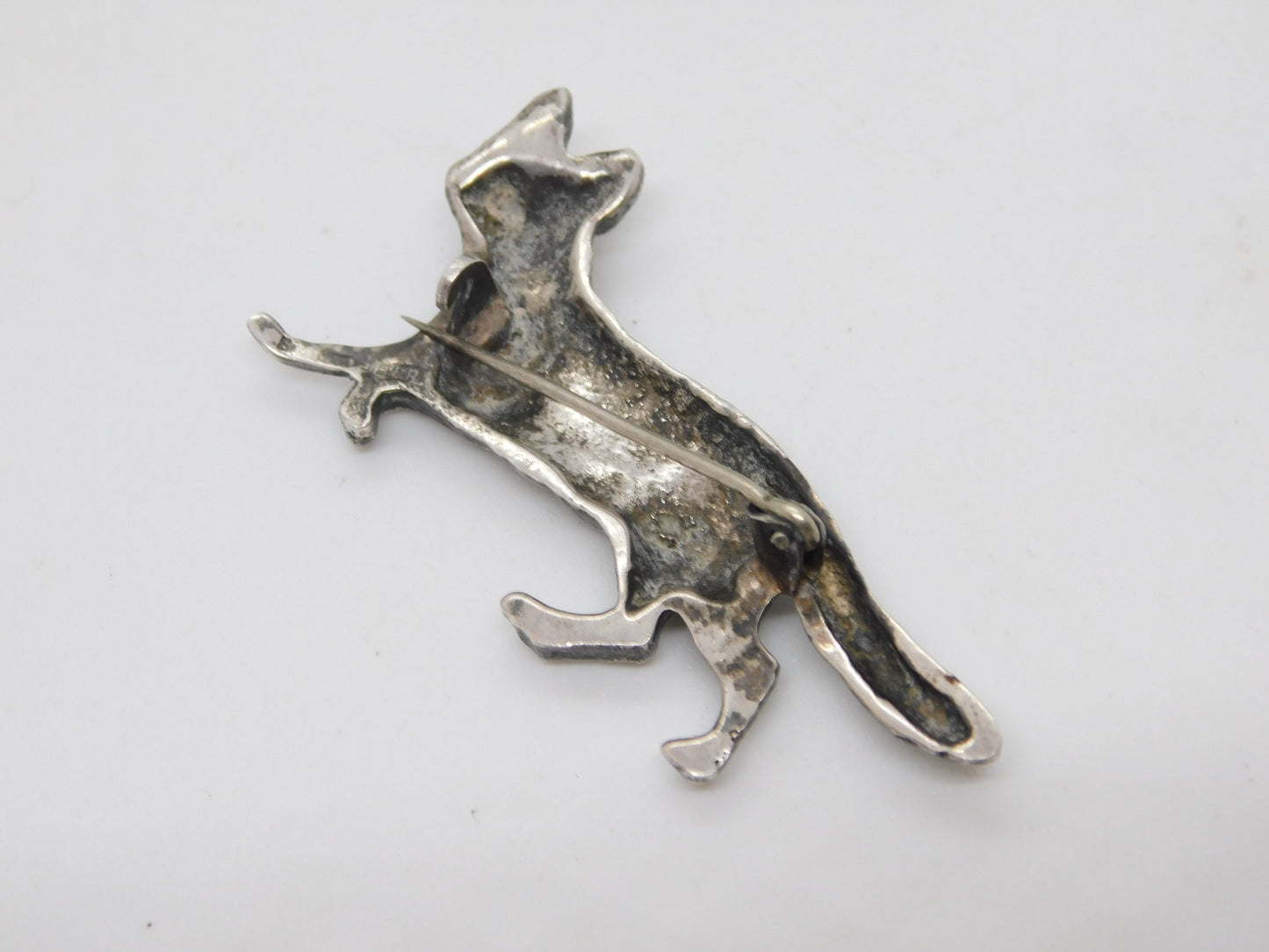 Sterling Silver Figurative Running Fox Brooch Stock Pin Vintage c1970