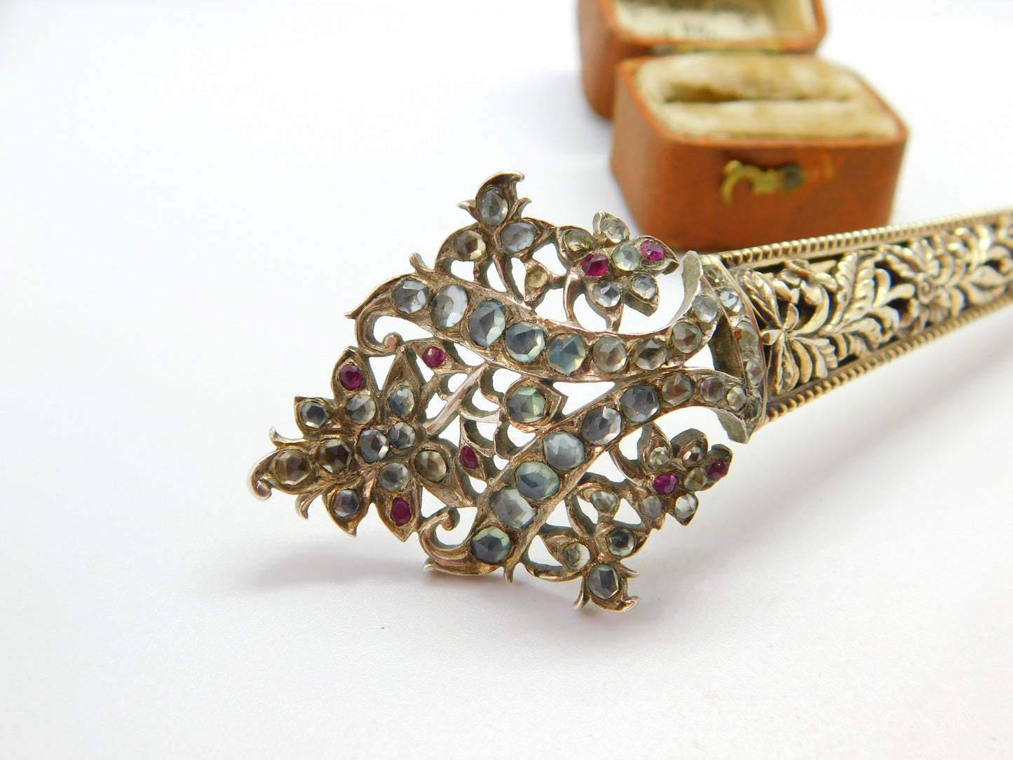 Georgian Indian Early Sterling Silver Gilded & Gemstone Encrusted Turban Pin Adornment c1820