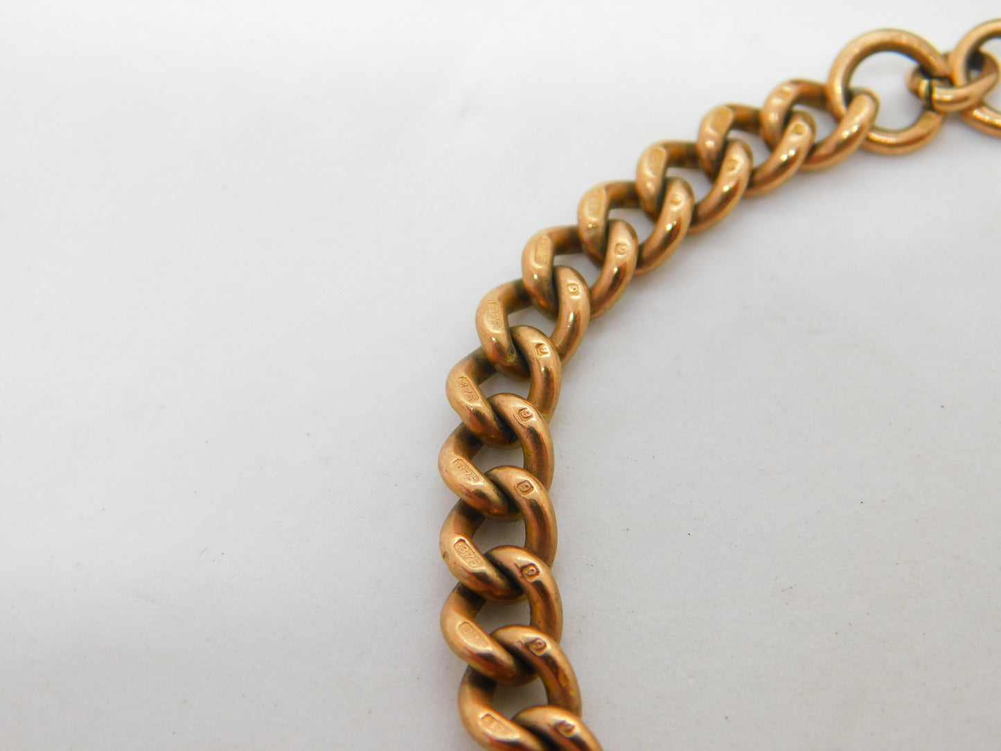 Victorian 9ct Rose Gold Albert Watch Chain Curb Bracelet c1900 Antique 8.2"