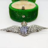 WWII Sterling Silver Enamel RAF Wings Sweetheart Brooch Antique c1940