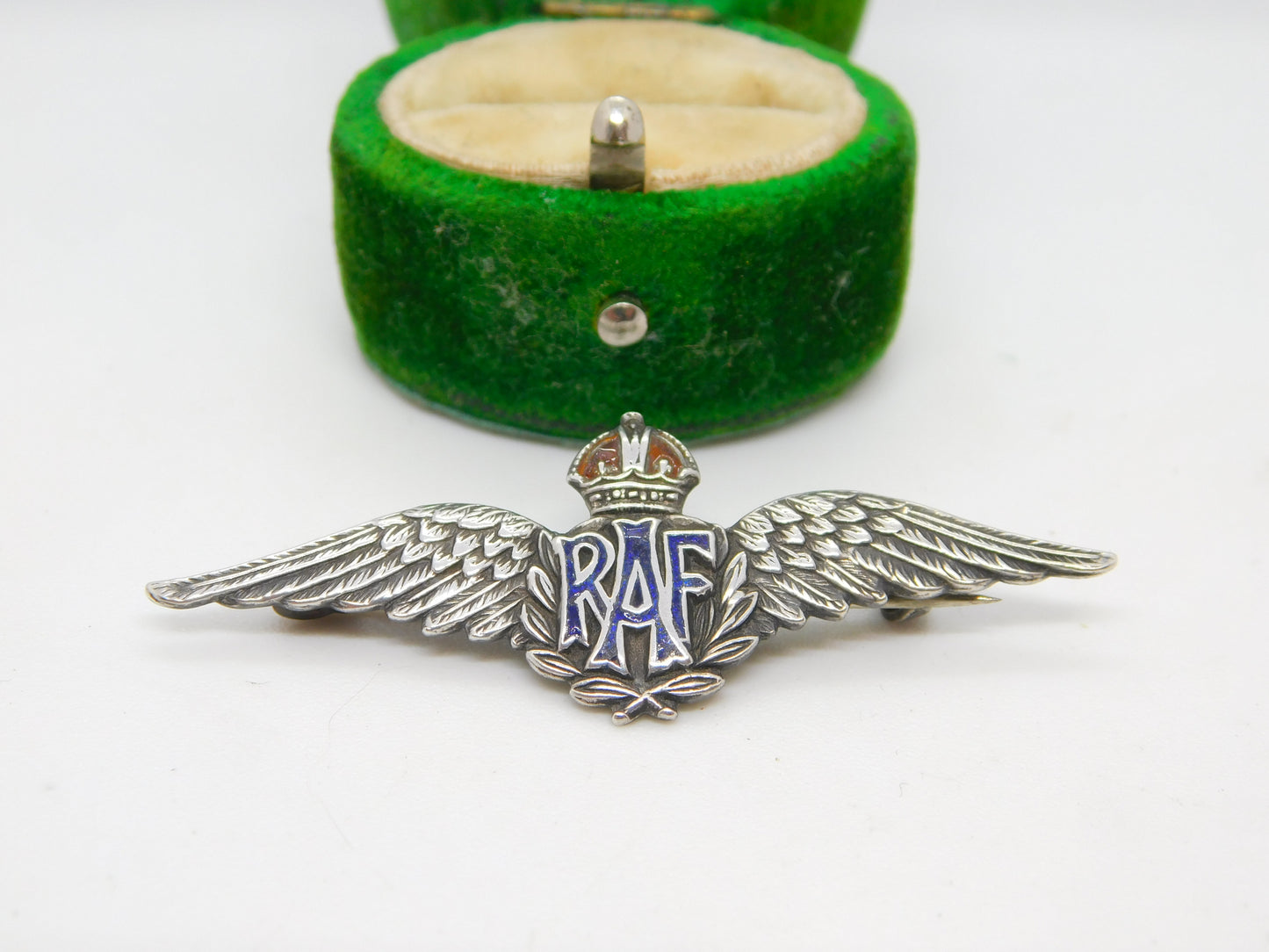 WWII Sterling Silver Enamel RAF Wings Sweetheart Brooch Antique c1940