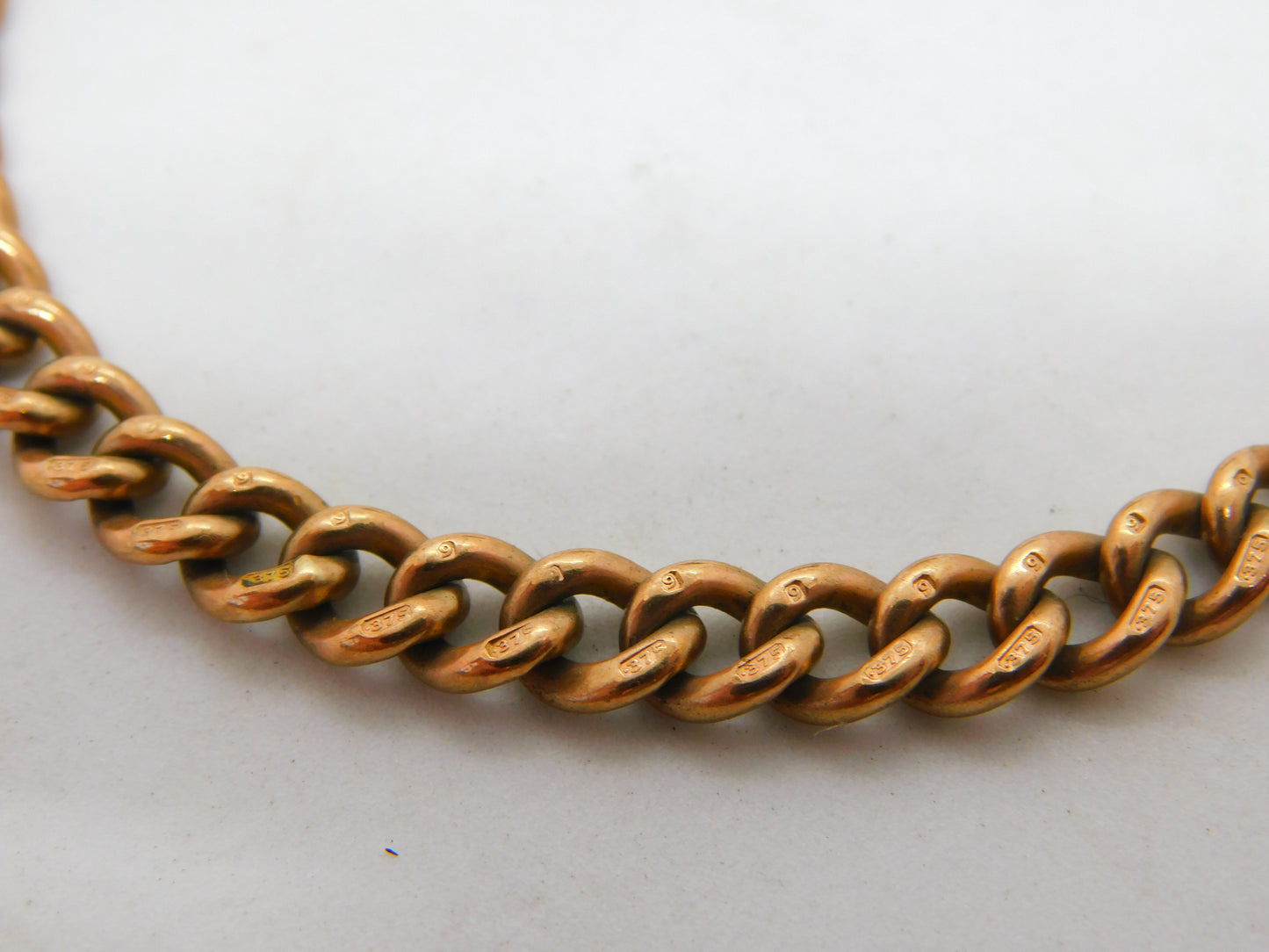 Victorian 9ct Rose Gold Albert Watch Chain Curb Bracelet c1900 Antique 8.2"