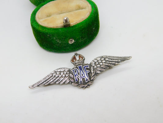 WWII Sterling Silver Enamel RAF Wings Sweetheart Brooch Antique c1940