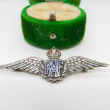 WWII Sterling Silver Enamel RAF Wings Sweetheart Brooch Antique c1940