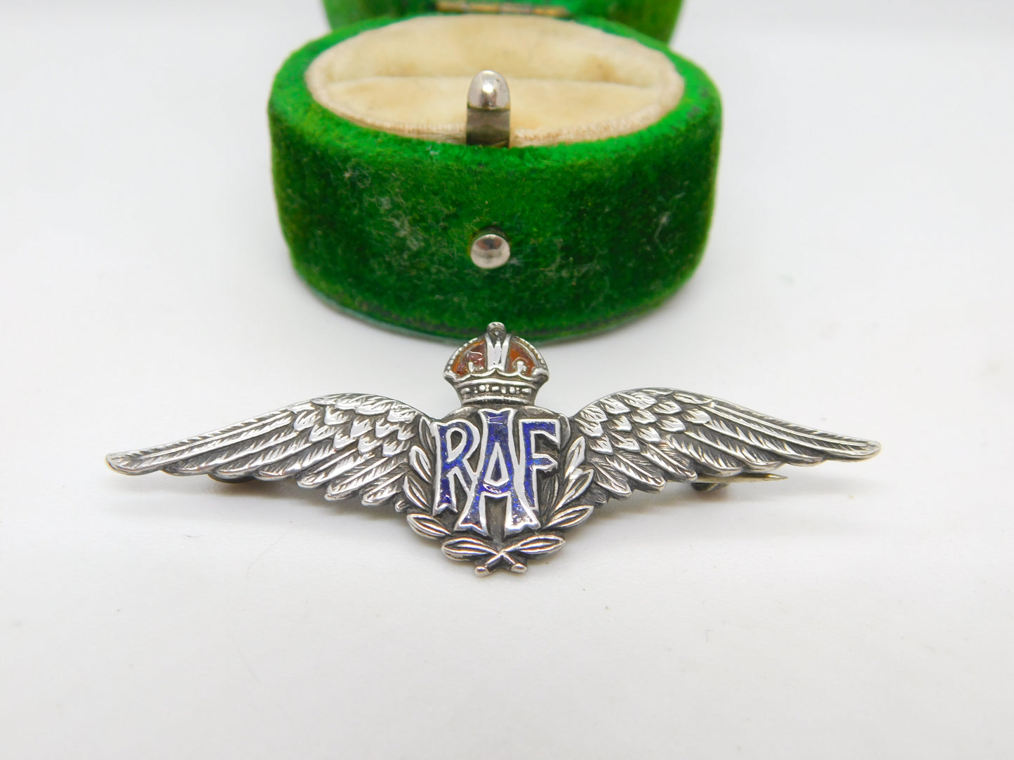 WWII Sterling Silver Enamel RAF Wings Sweetheart Brooch Antique c1940