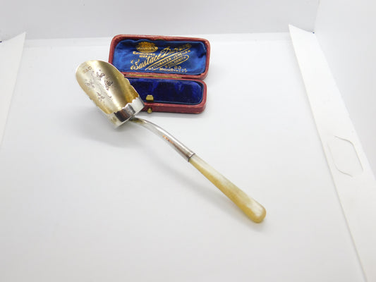 Edwardian Sterling Silver Gilt & Mother of Pearl Sugar Scoop Antique 1909 Chester