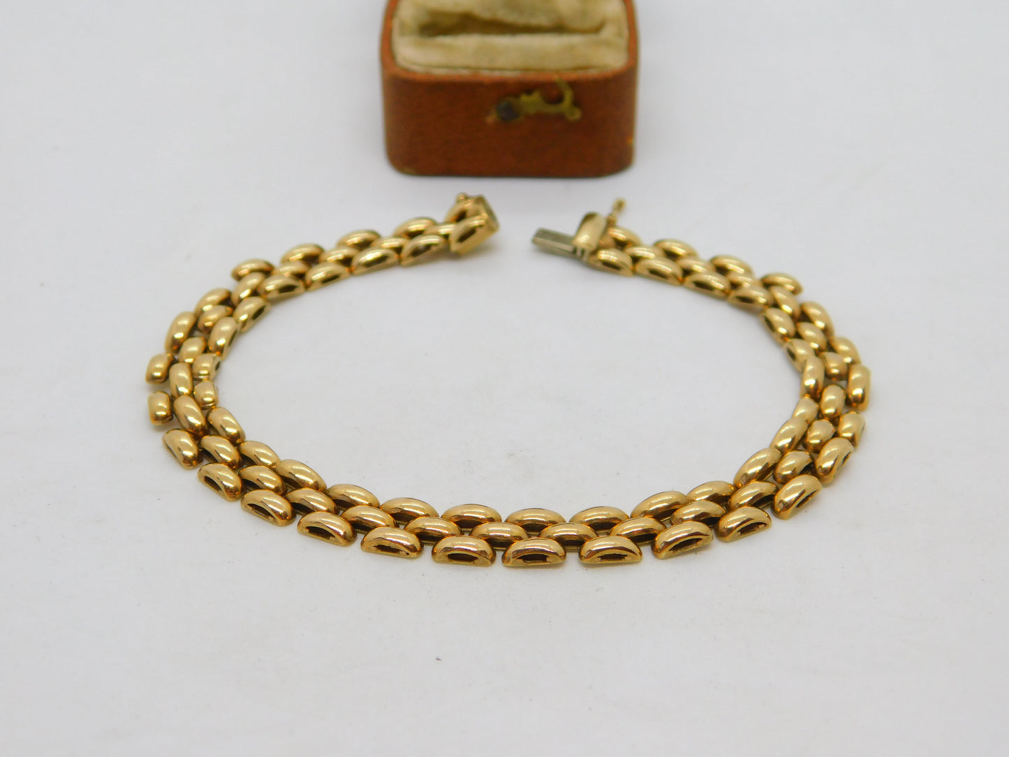 9ct Yellow Gold Honeycomb Link Bracelet Vintage c1990 London Import 19cm