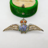 WWII Sterling Silver Green Enamel RAF Sweetheart Brooch Antique c1940