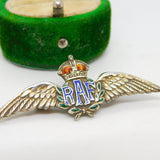 WWII Sterling Silver Green Enamel RAF Sweetheart Brooch Antique c1940