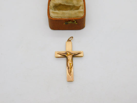 Edwardian 9ct Yellow Gold Corpus Christi Cross Pendant Antique c1910