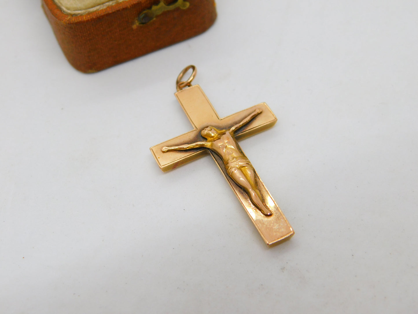 Edwardian 9ct Yellow Gold Corpus Christi Cross Pendant Antique c1910