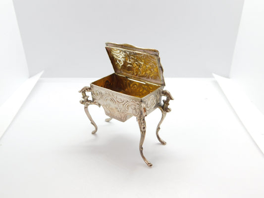 Victorian Dutch Sterling Silver Miniature Cherub Dolls House Table Ring Box c1880