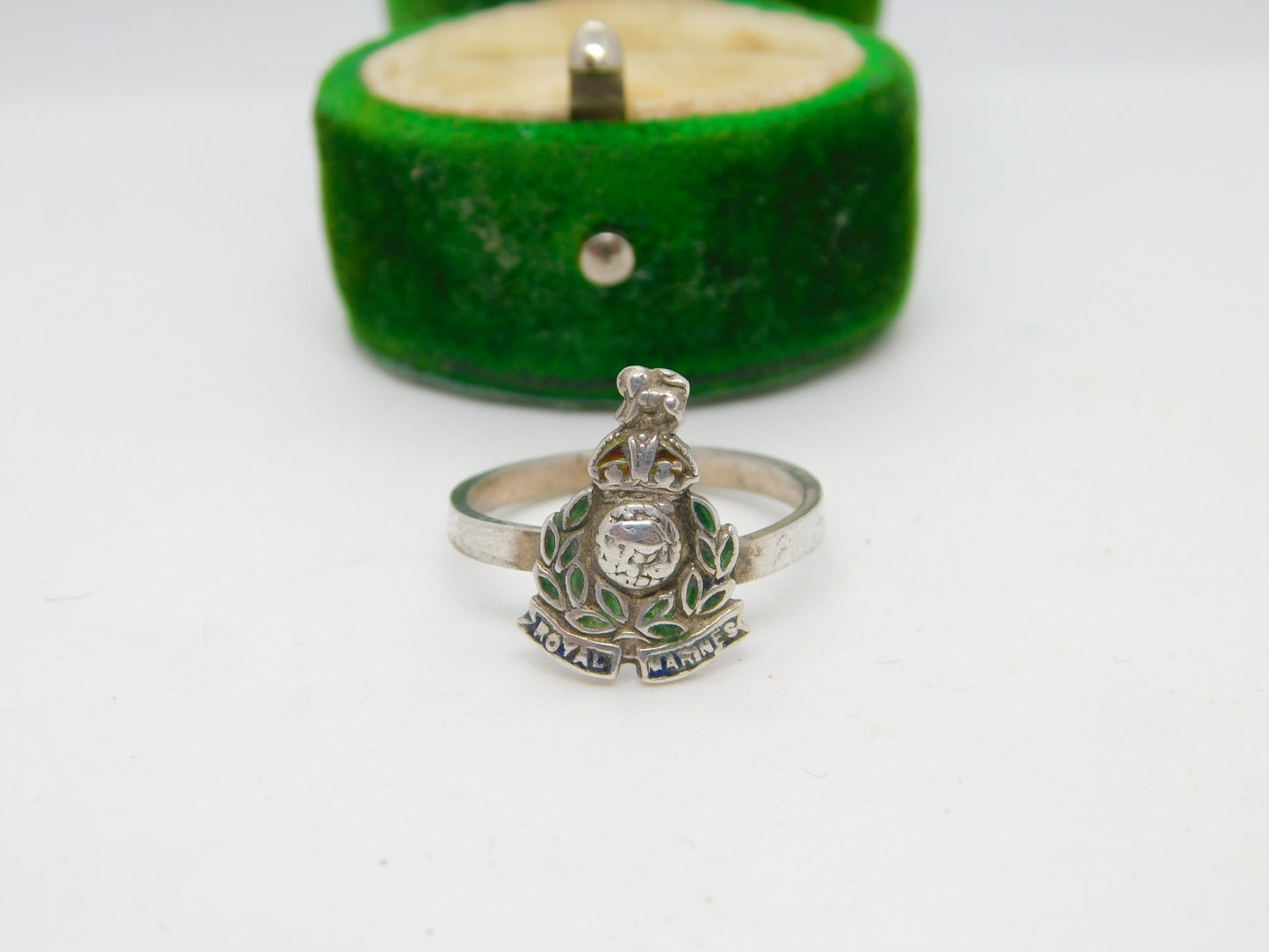 WWII Sterling Silver Enamel Royal Marines Sweetheart Ring Antique c1940