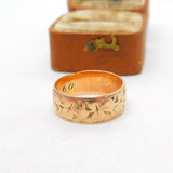 Victorian 9ct Gold Ivy Leaf Pattern Band Ring 1890 London Antique Size N UK