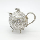 Indian Kutch Sterling Silver Elephant & God Form Bullet Teapot Antique c1880