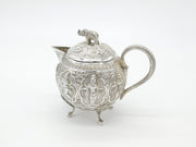 Indian Kutch Sterling Silver Elephant & God Form Bullet Teapot Antique c1880