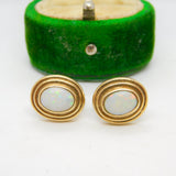 9ct Yellow Gold & Cabochon Opal Stud Earrings Vintage c1980 Birmingham