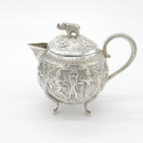 Indian Kutch Sterling Silver Elephant & God Form Bullet Teapot Antique c1880