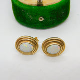 9ct Yellow Gold & Cabochon Opal Stud Earrings Vintage c1980 Birmingham