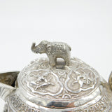 Indian Kutch Sterling Silver Elephant & God Form Bullet Teapot Antique c1880