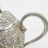 Indian Kutch Sterling Silver Elephant & God Form Bullet Teapot Antique c1880