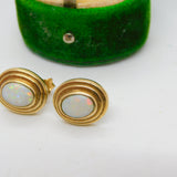 9ct Yellow Gold & Cabochon Opal Stud Earrings Vintage c1980 Birmingham