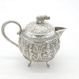 Indian Kutch Sterling Silver Elephant & God Form Bullet Teapot Antique c1880
