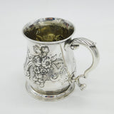 George II Sterling Silver Floral Christening Mug Tankard Antique 1749 London