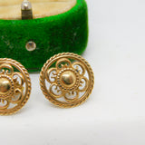 9ct Yellow Gold Floral Pattern Stud Earrings Vintage c1980 London