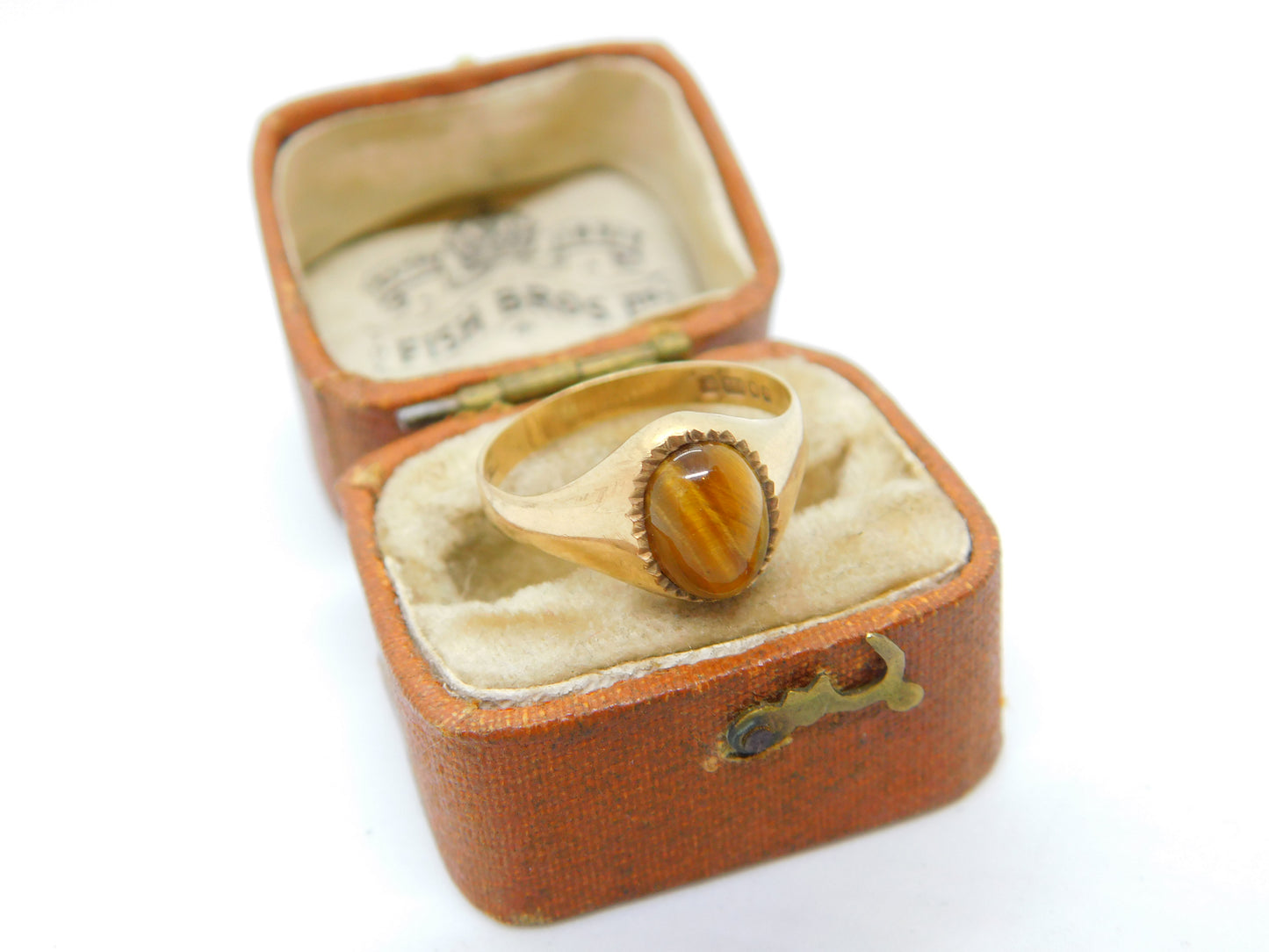 9ct Yellow Gold Cabochon Tiger's Eye Signet Ring 1976 London Vintage