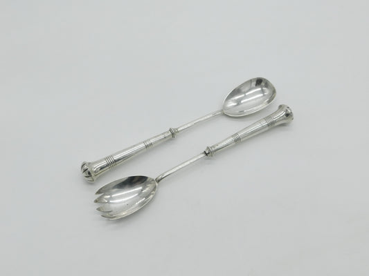 Victorian Pair of Sterling Silver Salad Servers 1901 London Antique Hutton & Sons