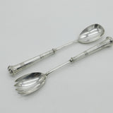 Victorian Pair of Sterling Silver Salad Servers 1901 London Antique Hutton & Sons