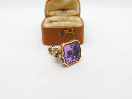 Victorian 9ct Gold Carved Amethyst 'C.C' Initial Intaglio Seal Fob c1860 Antique