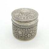 19th Century Indian Sterling Silver Floral Trinket Pot Antique c1860 Kutch