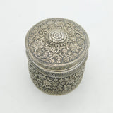 19th Century Indian Sterling Silver Floral Trinket Pot Antique c1860 Kutch