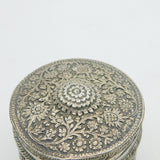 19th Century Indian Sterling Silver Floral Trinket Pot Antique c1860 Kutch