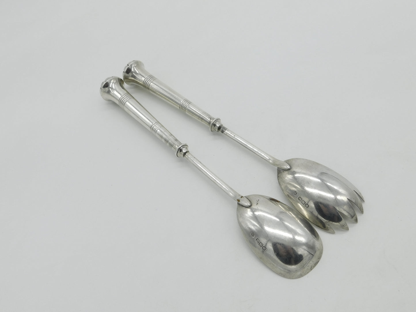 Victorian Pair of Sterling Silver Salad Servers 1901 London Antique Hutton & Sons