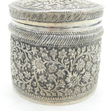 19th Century Indian Sterling Silver Floral Trinket Pot Antique c1860 Kutch