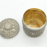 19th Century Indian Sterling Silver Floral Trinket Pot Antique c1860 Kutch