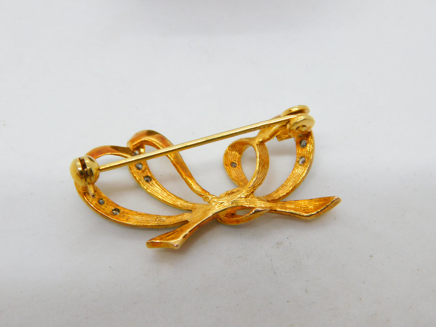 9ct Yellow Gold Rose Cut Diamond Bow Brooch Pin Vintage 1986 London