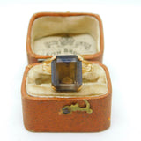 9ct Yellow Gold Emerald Cut Smoky Quartz Cocktail Ring Vintage c1970 Sheffield