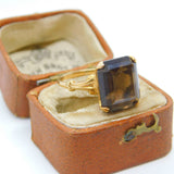 9ct Yellow Gold Emerald Cut Smoky Quartz Cocktail Ring Vintage c1970 Sheffield