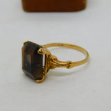 9ct Yellow Gold Emerald Cut Smoky Quartz Cocktail Ring Vintage c1970 Sheffield