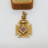 Victorian 10ct Gold, Blue Enamel Knight's Helmet Masonic Fob c1900 Antique