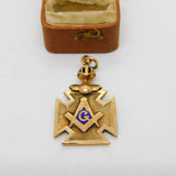 Victorian 10ct Gold, Blue Enamel Knight's Helmet Masonic Fob c1900 Antique
