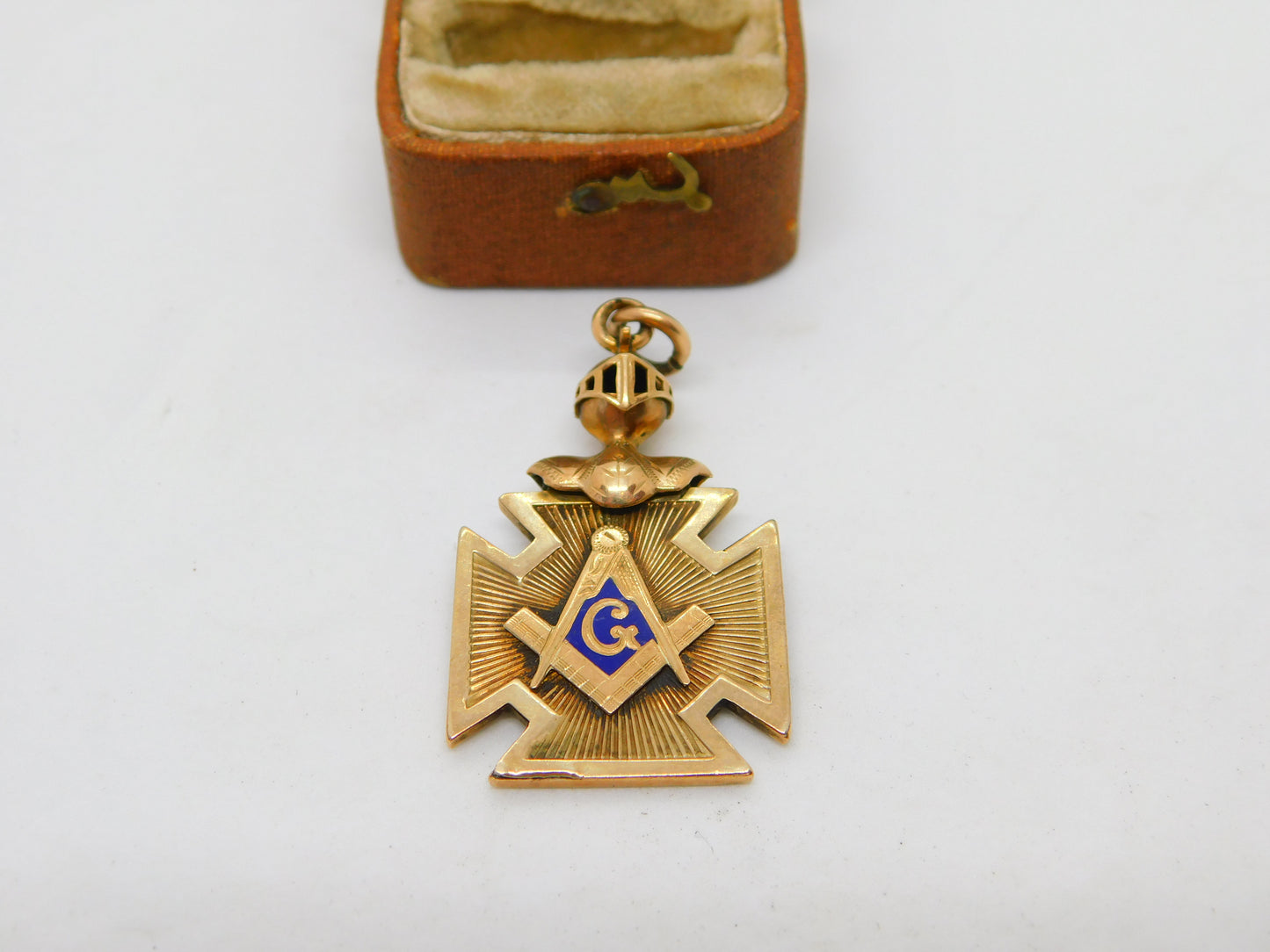 Victorian 10ct Gold, Blue Enamel Knight's Helmet Masonic Fob c1900 Antique